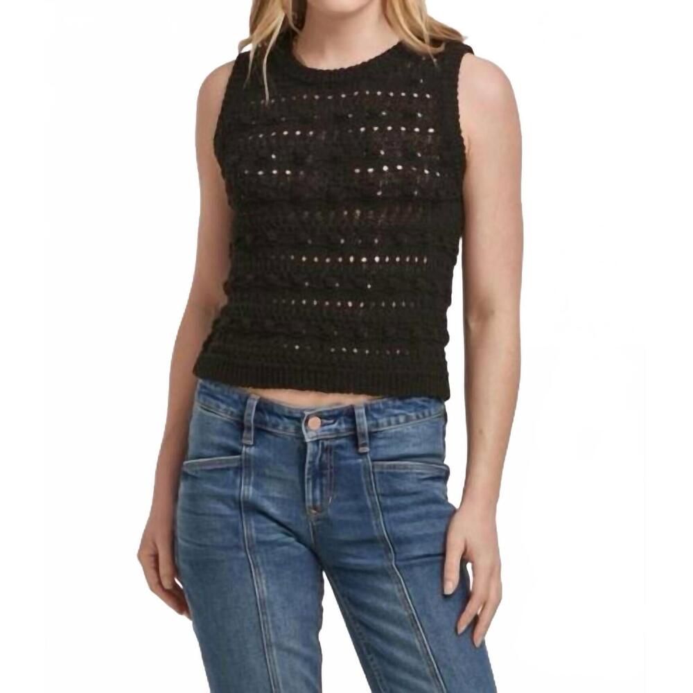 NEW DEAR JOHN DENIM magnolia pointelle knit vest top in black